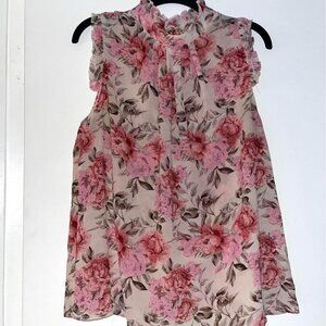 Rose Print Sleeveless Blouse, Size 12